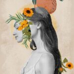 Girl Face with Leaf and Flowers